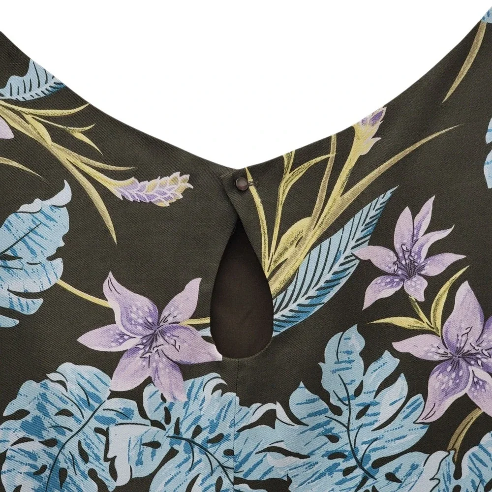Tommy Bahama Silk Tank Top Womens 14 Lily‎ Island Shell Green Floral Resort Wear